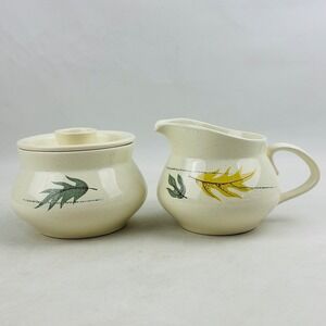 Franciscan Autumn Sugar Creamer Set Speckled Leaves Bowl Lid MCM Vintage